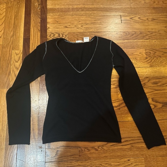 7 for all Mankind Cashmere Black V-Neck Long Sleeve Top Size Medium - Picture 1 of 6